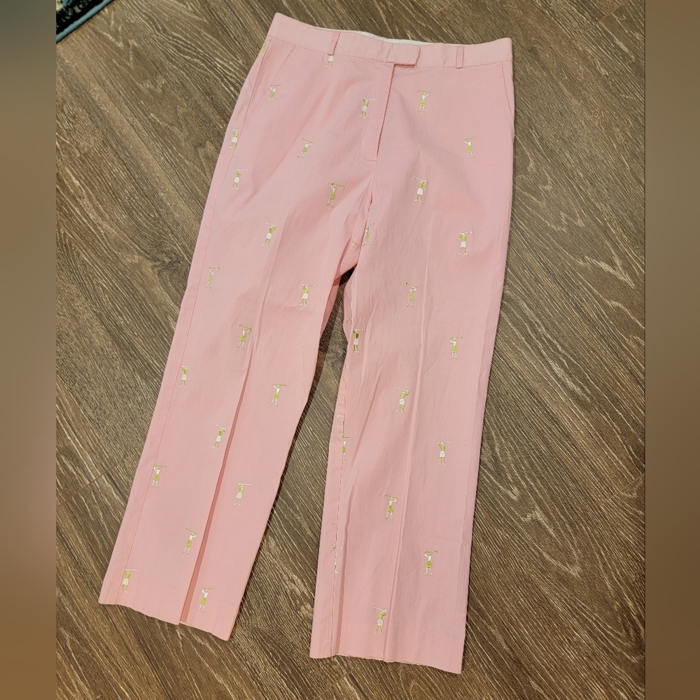 LILLY PULITZER Pink Embroidered Golf Ladies Ankle length pants size 10